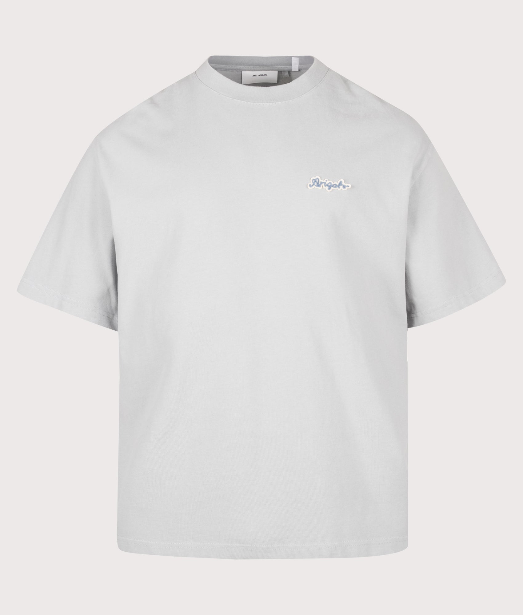 Axel Arigato Oversized Fit Trace T-Shirt in Stone Blue at EQVVS Menswear. Front shot.
