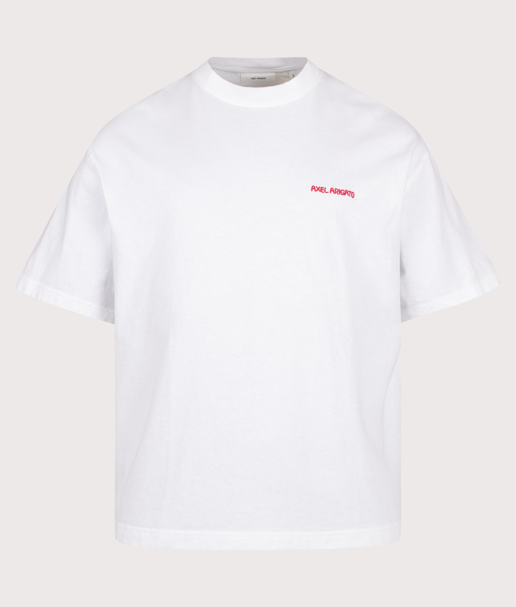 Axel Arigato Oversized Fit Curb T-Shirt in White at EQVVS Menswear. Front shot.