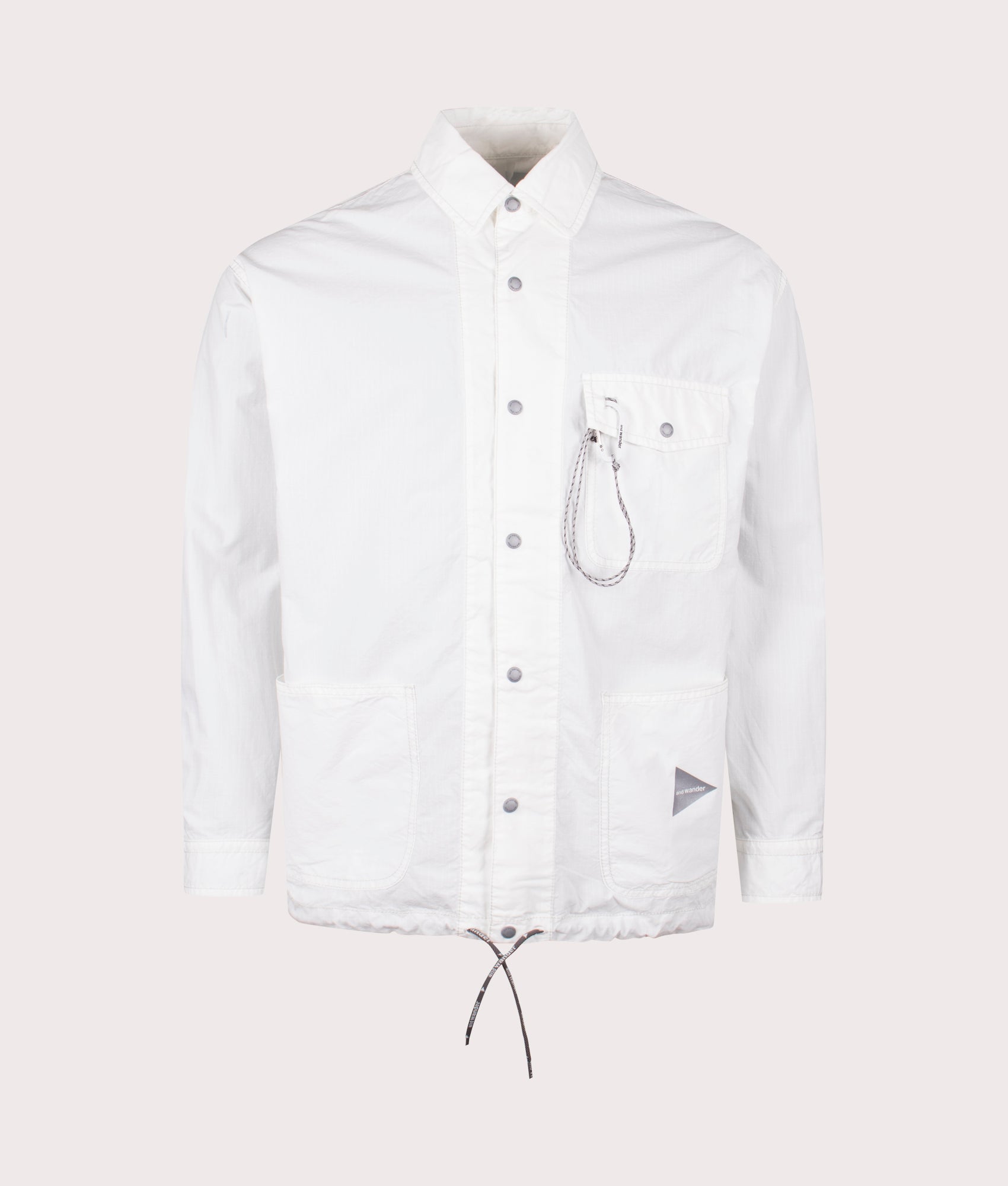 and Wander Cordura Cotton Rip Shirt Jacket in White. Shot at EQVVS. Front detail shot 