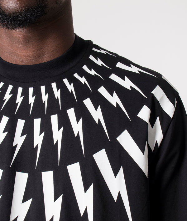 Fair Isle Thunderbolt Black and White T-Shirt | Neil Barrett