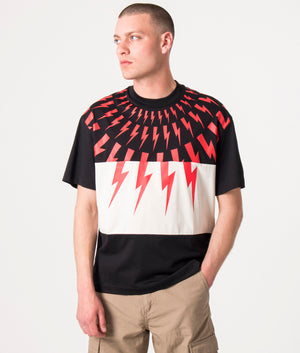 Fair Isle Thunderbolt T-Shirt Black/Ivory/Red | Neil Barrett