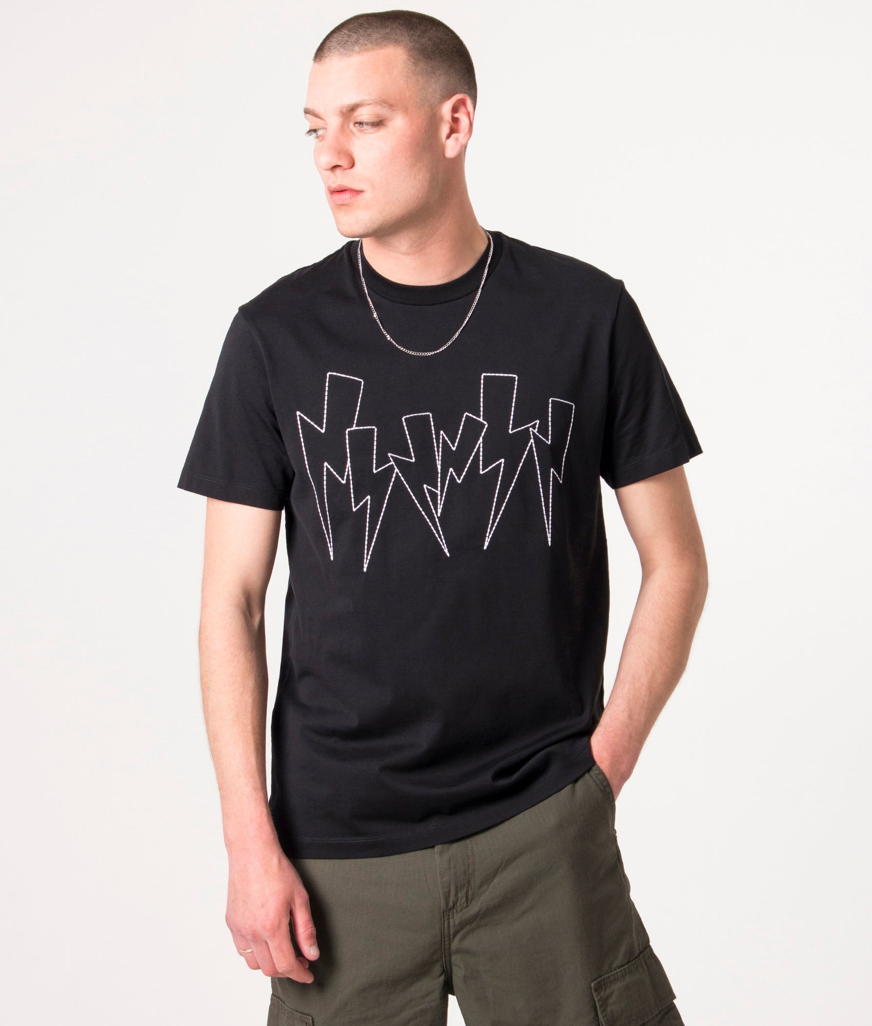 Slim-Fit-Jumbled-Bolts-T-Shirt-Black/White-Neil-Barrett-EQVVS