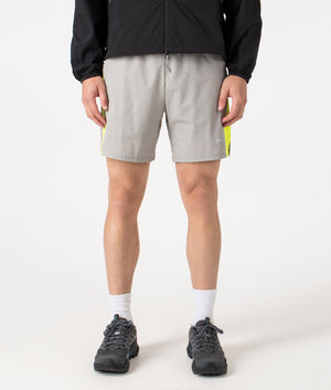 Zone Shorts by Reflect in Grey/Neon. Shot by EQVVS. Front shot.
