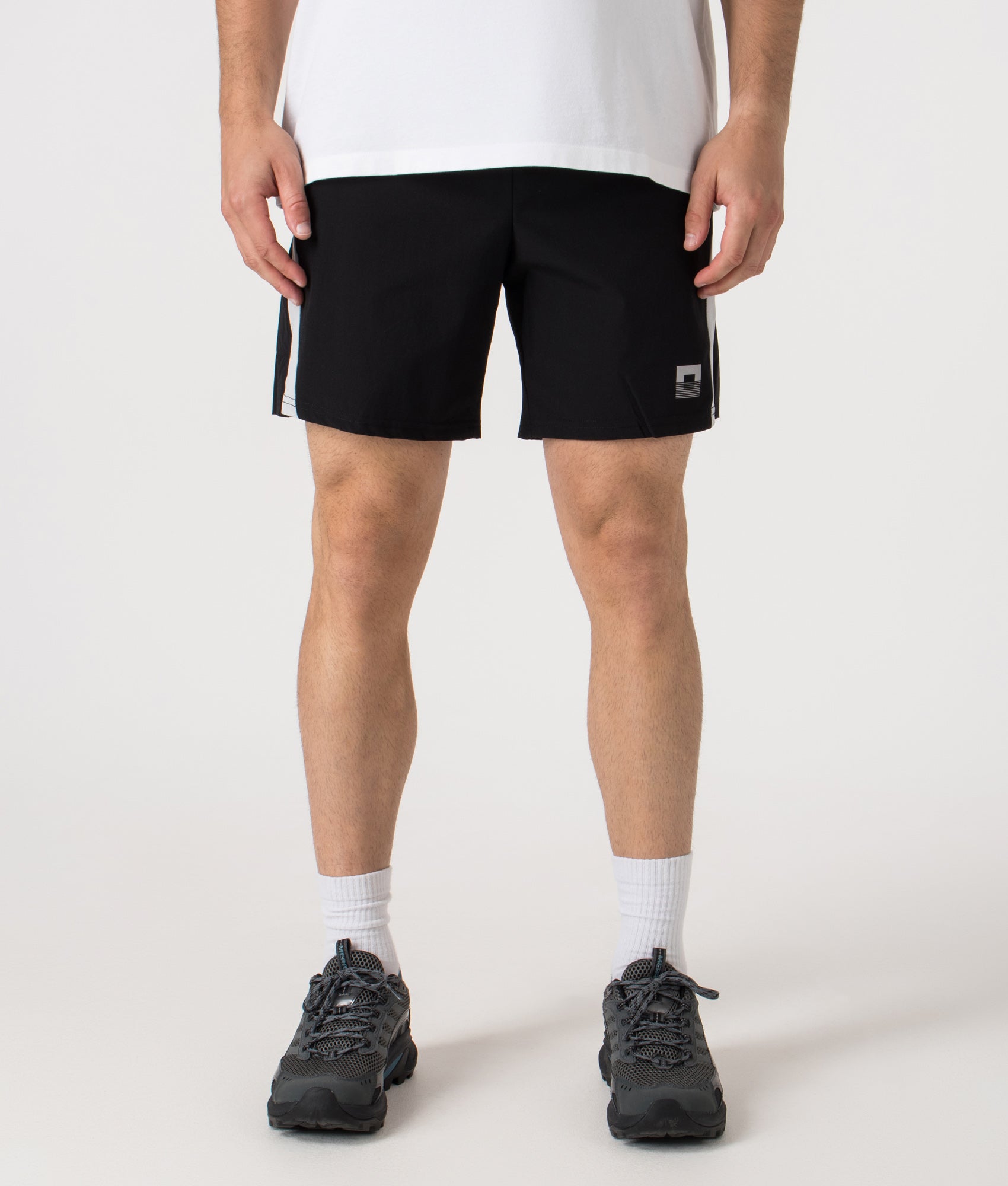 Zone Shorts by Reflect in Black/Grey. Shot by EQVVS. Front shot.