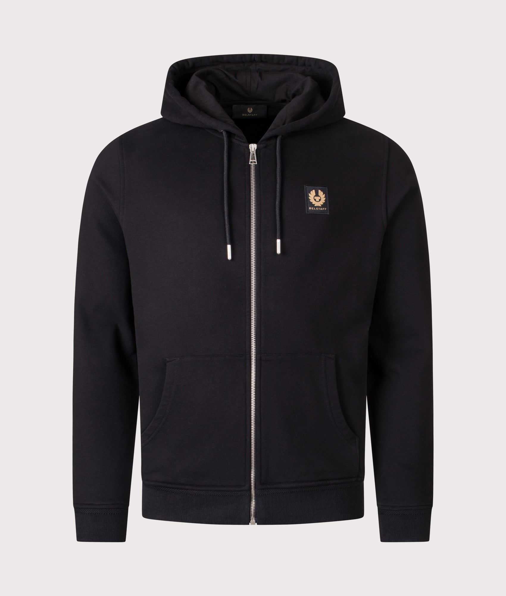 Belstaff Full Zip Hoodie in Black at EQVVS Menswear. Front shot.