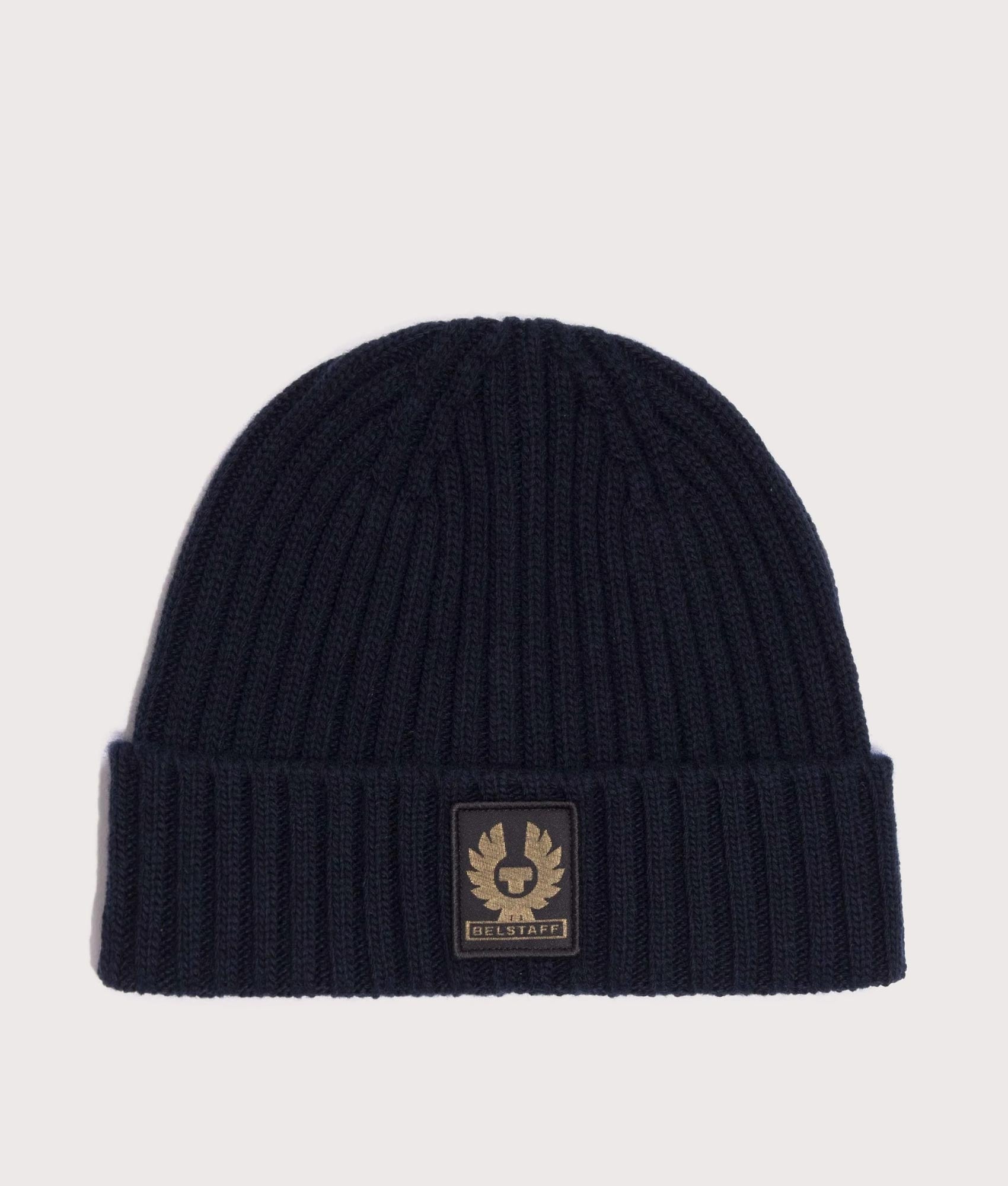Belstaff Watch Beanie hat in Dark Navy at EQVVS Menswear. Front shot.