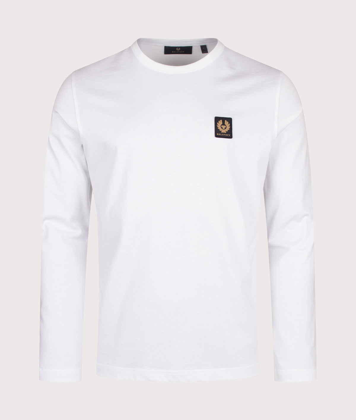 Belstaff Regular Fit Belstaff Long Sleeved T-Shirt in White at EQVVS Menswear. Front shot.