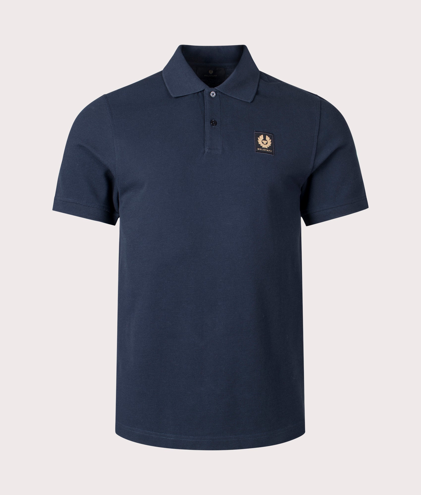 Belstaff Polo Shirt in Dark Ink Blue at EQVVS Menswear. Front Shot. 