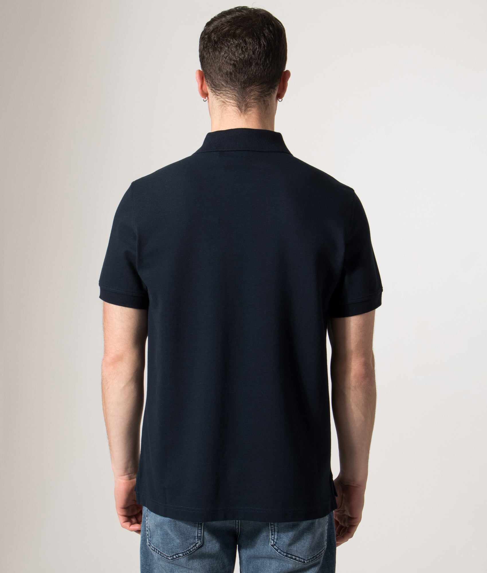 Belstaff Polo Shirt in Dark Ink Blue at EQVVS Menswear. Model back shot.