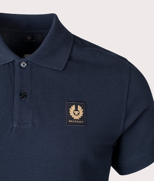 Belstaff Polo Shirt in Dark Ink Blue Detail Shot at EQVVS
