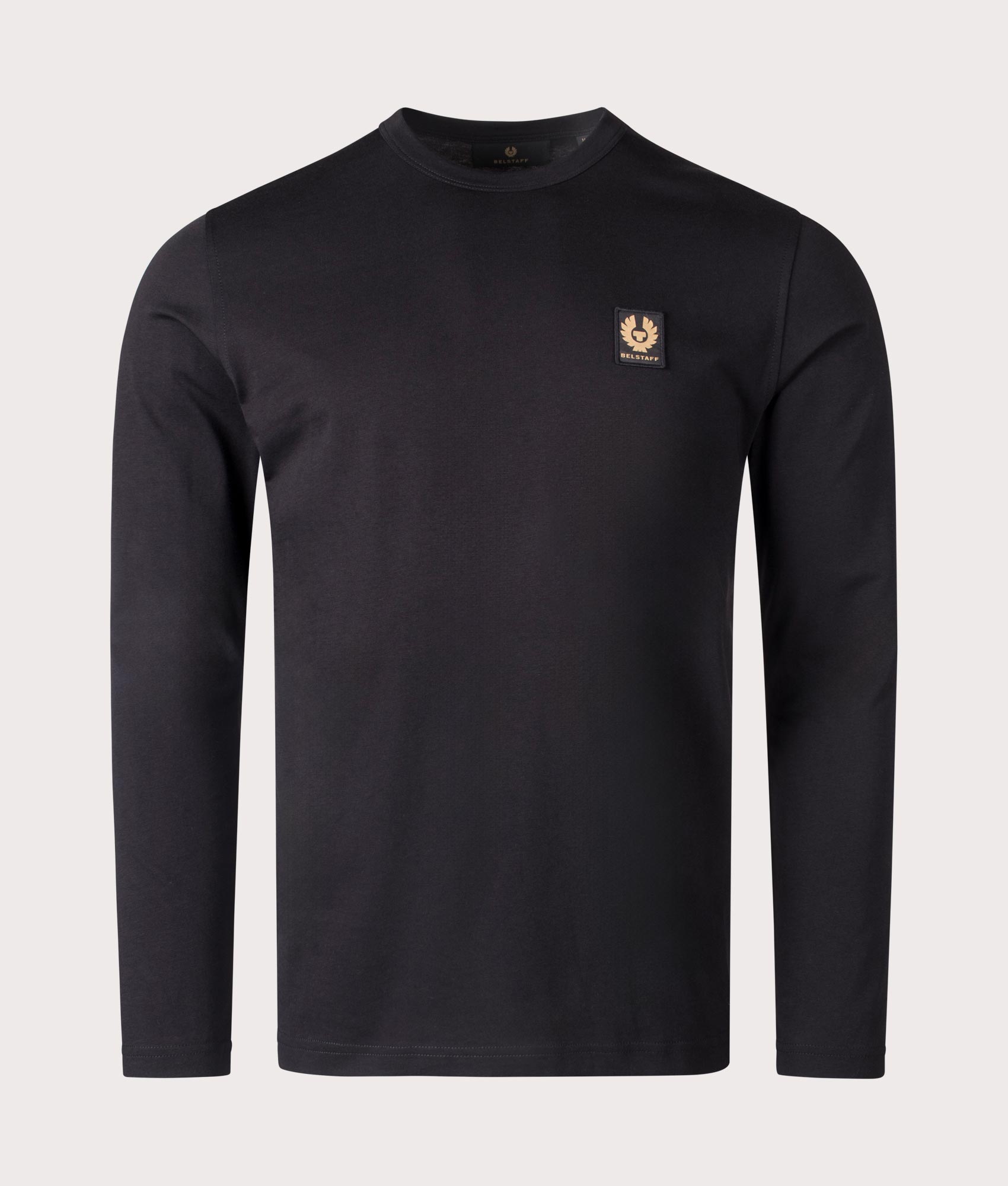 Belstaff Long Sleeved Belstaff T-Shirt in Black, 100% Cotton. At EQVVS Menswear. Front detail shot