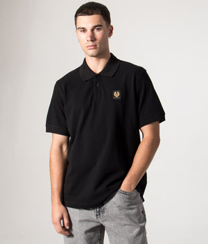 Belstaff Polo Shirt in Black at EQVVS Menswear. Model Front shot.