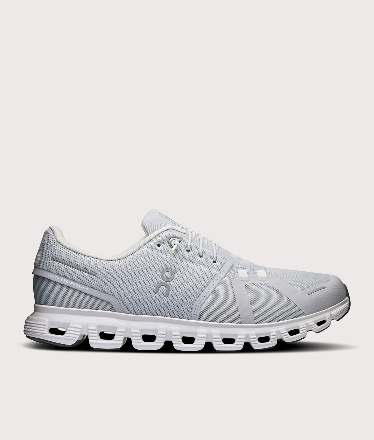 On Cloud 6 Sneakers in Glacier and White at EQVVS Menswear. Front shot.