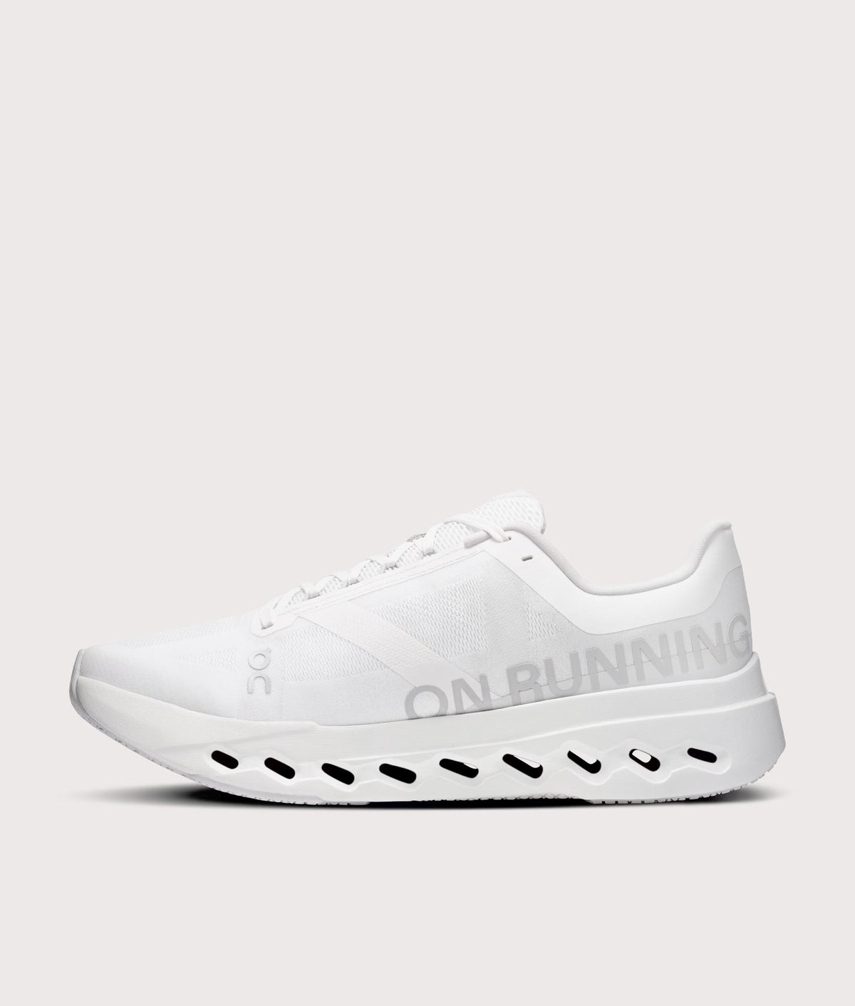 On Cloudsurfer Next Sneakers in White/White at EQVVS Menswear. Side shot.