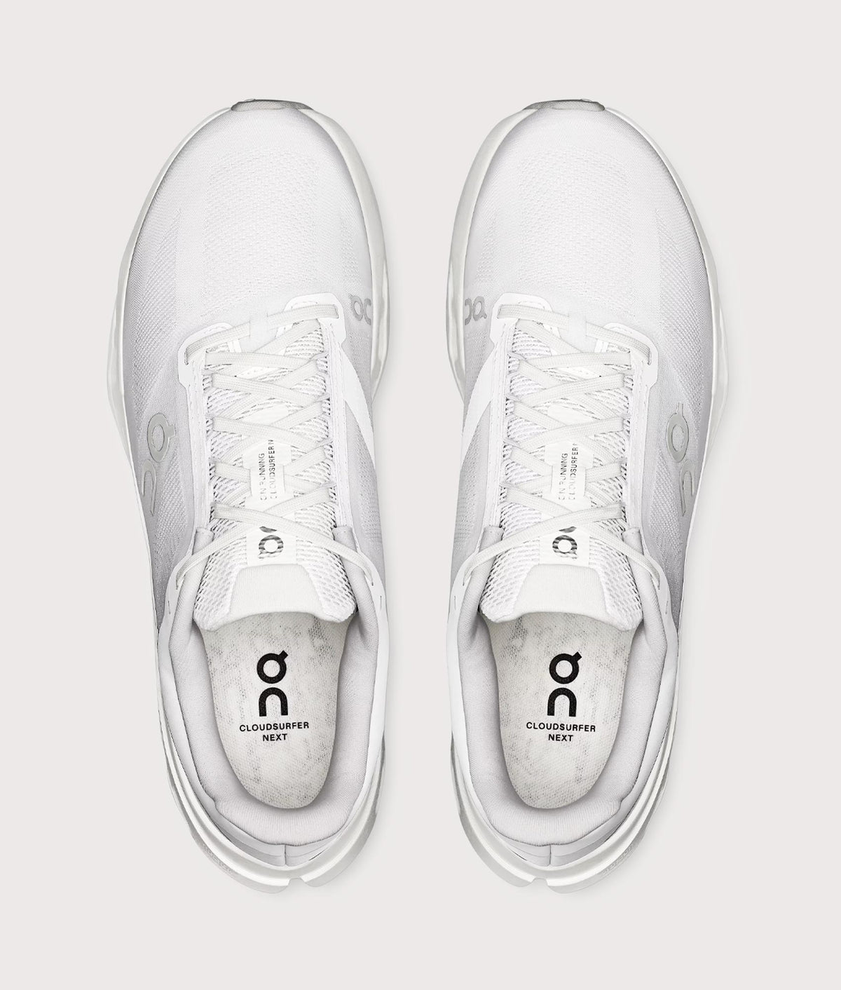On Cloudsurfer Next Sneakers in White/White at EQVVS Menswear. Top shot.