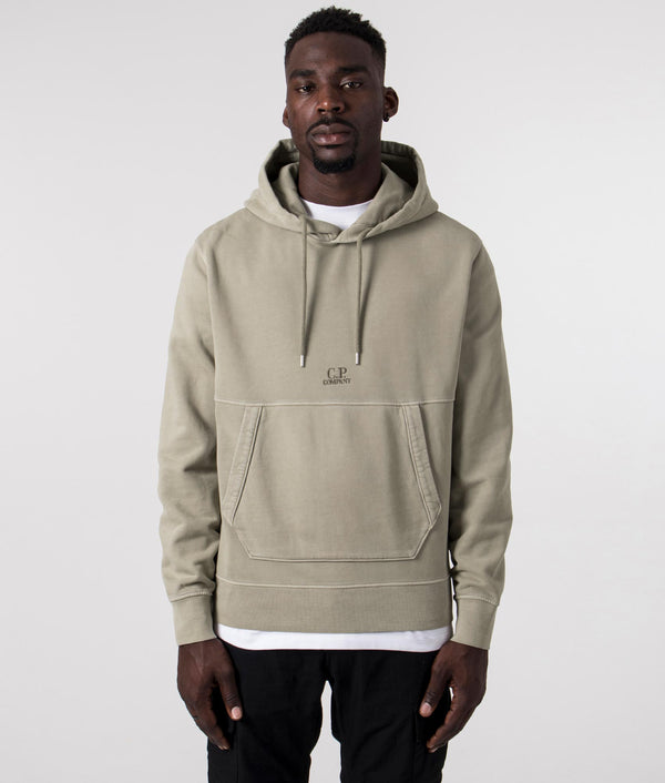 パーカー・フーディ C.P. Company Sweatshirt Hooded In Brushed Emerized Diago Brushed and Emerized Logo Hoodie Silver Sage | C.P. Company