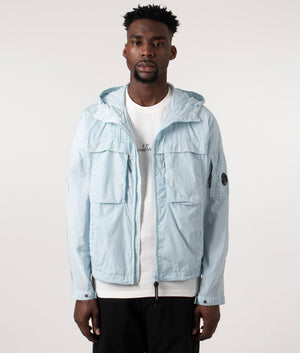 CP Company Chrome-R Hooded Jacket in Starlight Blue, 100% Polyamide Front Shot at EQVVS