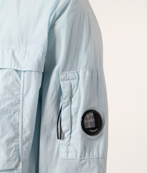 CP Company Chrome-R Hooded Jacket in Starlight Blue, 100% Polyamide Detail Shot at EQVVS