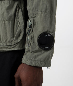 CP Company Chrome-R Goggle Utility Jacket in Agave Green, 100% Polyamide Close Up Detail Shot at EQVVS