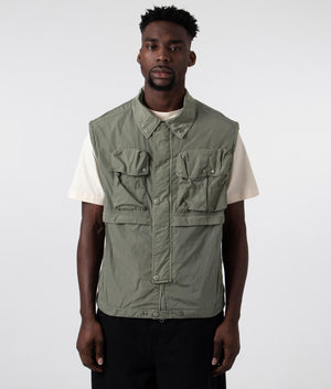 CP Company Chrome-R Goggle Utility Jacket in Agave Green, 100% Polyamide Vest Shot at EQVVS