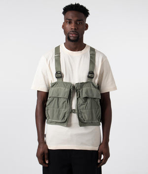 CP Company Chrome-R Goggle Utility Jacket in Agave Green, 100% Polyamide Satchel Shot at EQVVS
