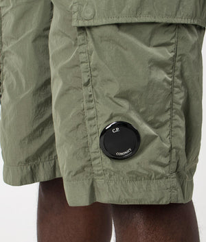 Chrome-R Cargo Bermuda Shorts in Agave Green by C.P. Company. EQVVS Detail Shot.