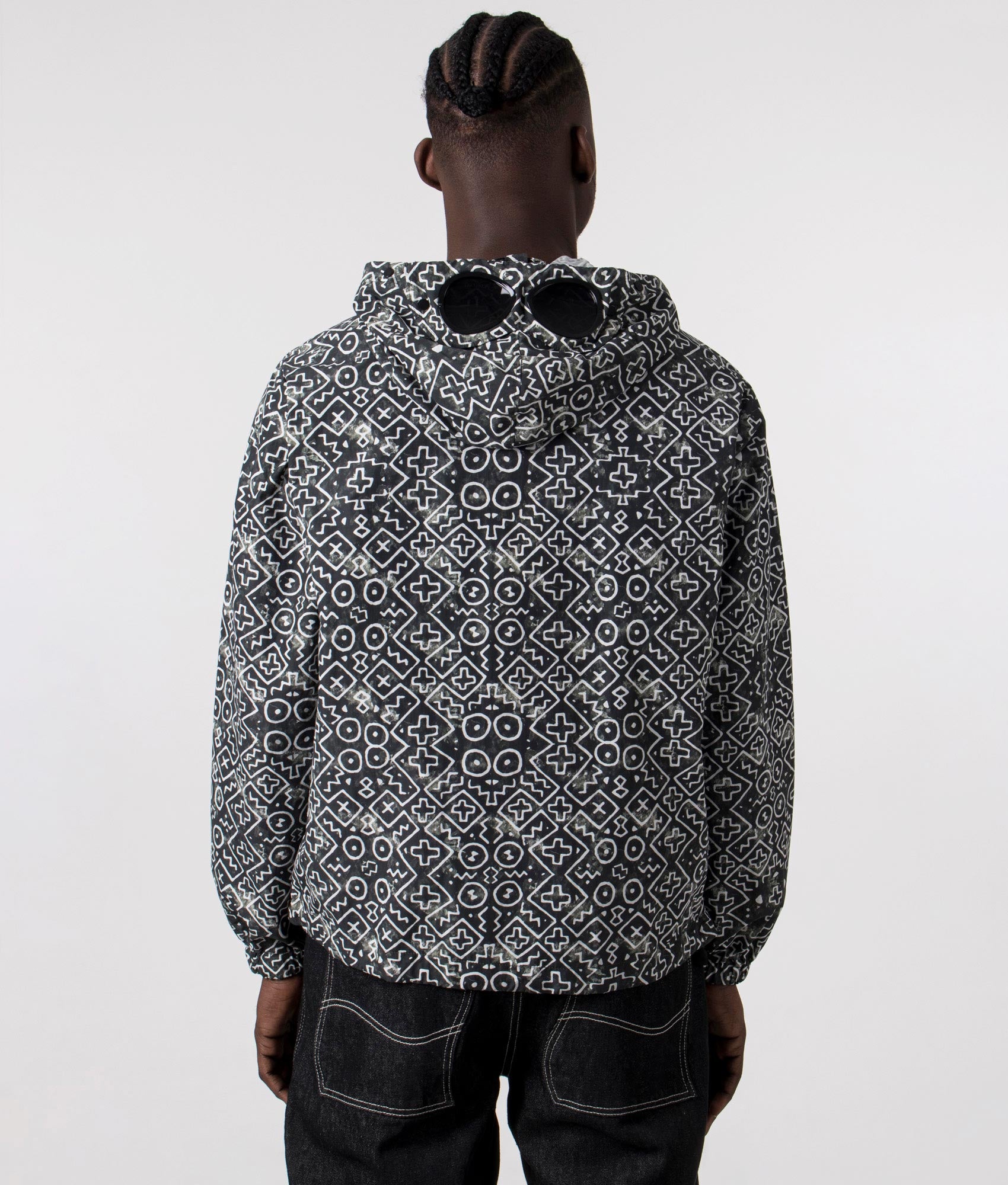 Flat Nylon Inca Goggle Short Jacket in Agave Green by C.P.Company. EQVVS Back Angle Shot.