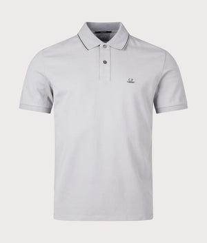 CP Company Stretch Piquet Striped Collar Polo Shirt in Drizzle Grey Front Shot EQVVS