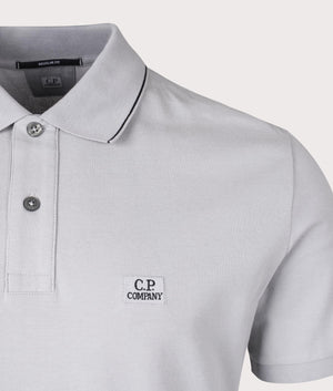 CP Company Stretch Piquet Striped Collar Polo Shirt in Drizzle Grey Detail Shot EQVVS