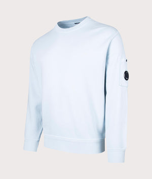 CP Company Cotton Diagonal Fleece Lens Sweatshirt in Starlight Blue Angle Shot EQVVS