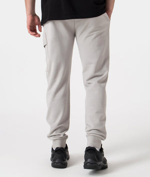 CP Company Diagonal Raised Fleece Cargo Joggers in Drizzle Grey Featuring the CP Goggle back Shot at EQVVS