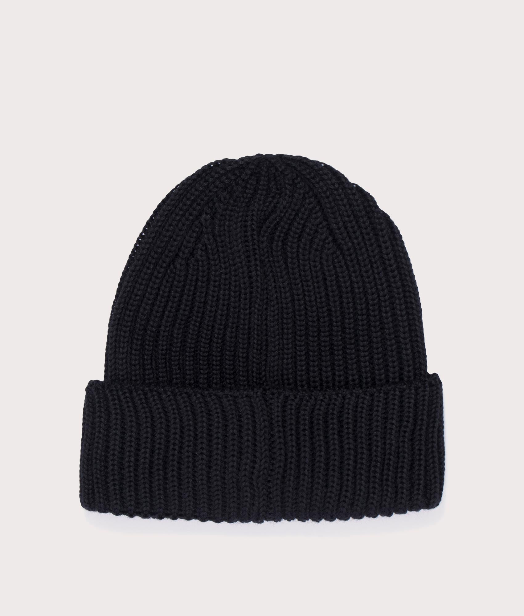 Extrafine Merino Knit Goggle Beanie in Black by C.P. Company. EQVVS Back Angle Shot.