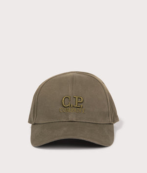 CP Company Gabardine Logo Cap in Ivy Green Angle Shot at EQVVS