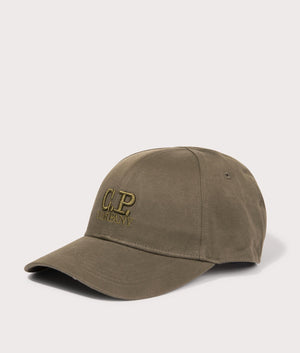 CP Company Gabardine Logo Cap in Ivy Green Angle Shot at EQVVS