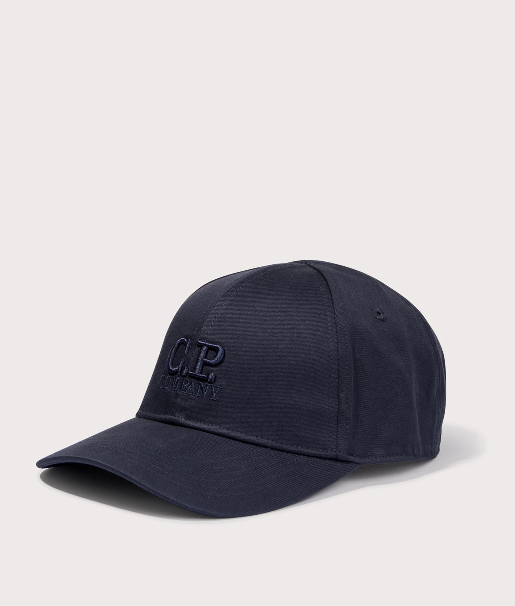 CP Company Gabardine Logo Cap in Total Eclipse Angle Shot at EQVVS