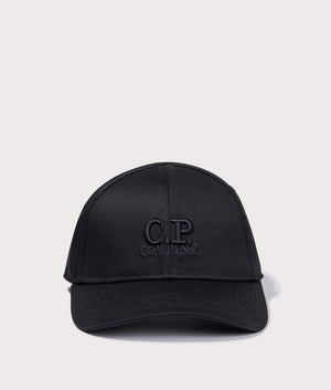CP Company Gabardine Logo Cap in Black Front Shot at EQVVS