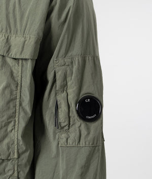 CP Company Chrome-R Hooded Jacket in Agave Green, 100% PolyamideDetail Shot at EQVVS