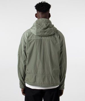 CP Company Chrome-R Hooded Jacket in Agave Green, 100% Polyamide Back Shot at EQVVS
