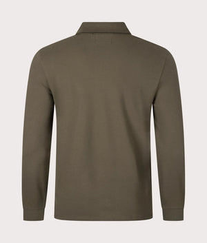 CP Company Stretch Piquet Long Sleeve Polo Shirt in Ivy Green, 100% Cotton Back Shot at EQVVS