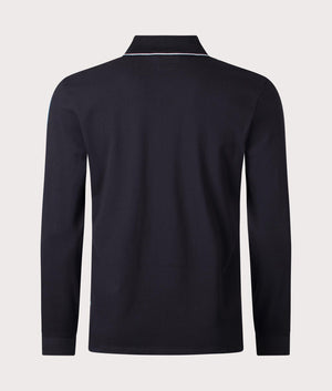 CP Company Stretch Piquet Long Sleeve Polo Shirt in Black Back Shot EQVVS