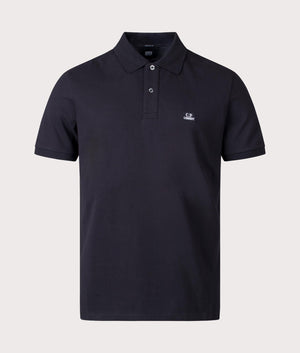 CP Company Stretch Piquet Polo Shirt in Black Front Shot at EQVVS