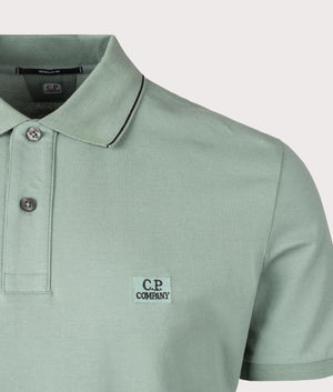 CP Company Stretch Piquet Striped Collar Polo Shirt in Green Bay Detail Shot EQVVS
