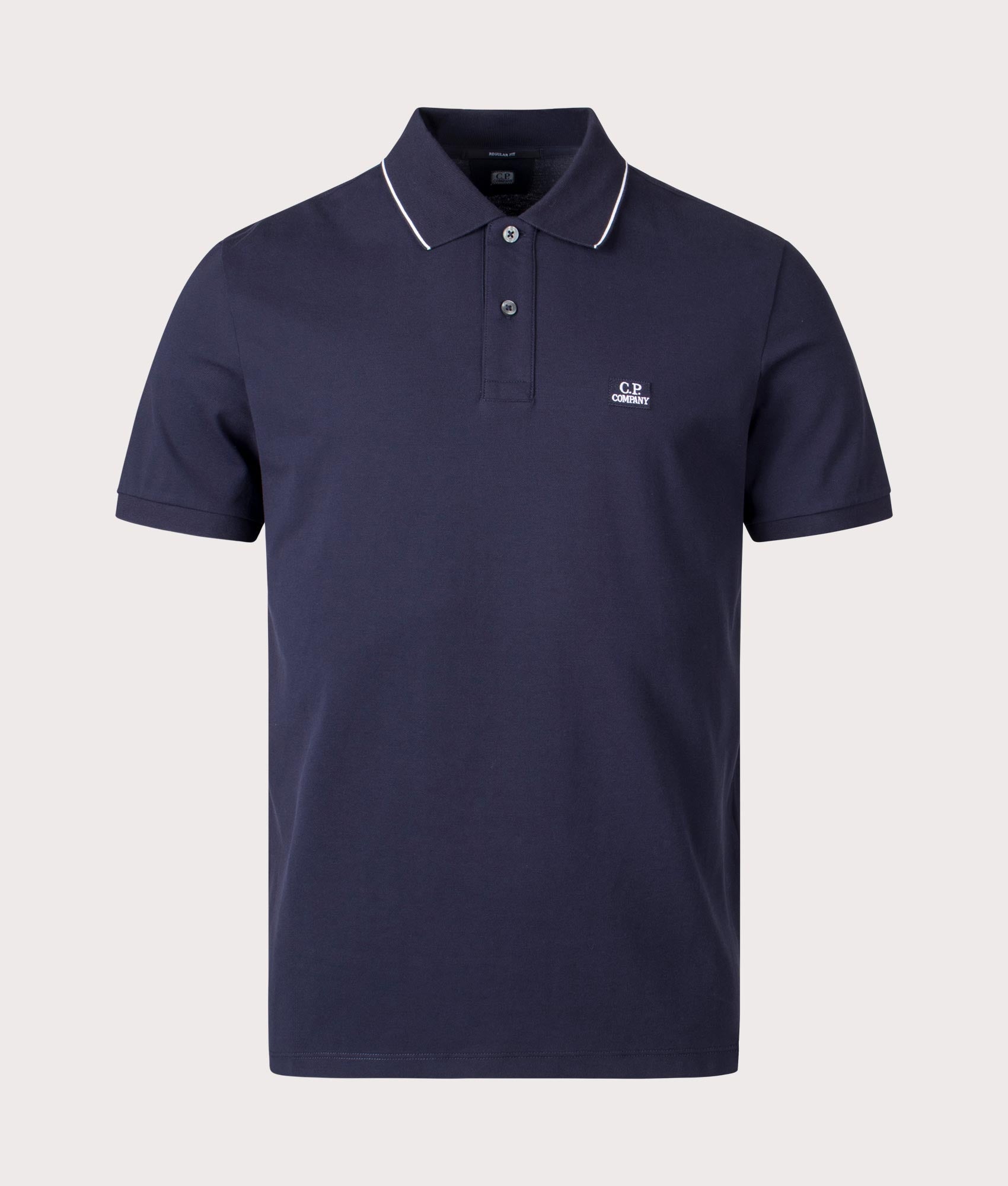 CP Company Stretch Piquet Striped Collar Polo Shirt in Total Eclipse Front Shot EQVVS