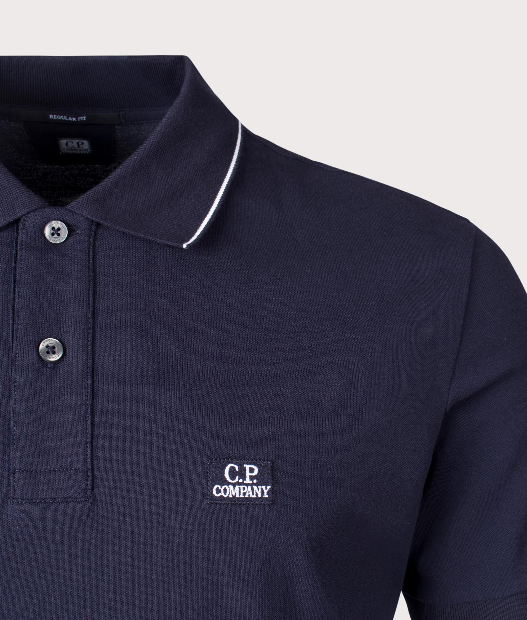 CP Company Stretch Piquet Striped Collar Polo Shirt in Total Eclipse Detail Shot EQVVS