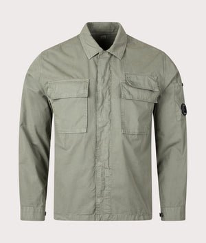 Gabardine Shirt in Agave green by CP Company . EQVVS Front Angle Shot.