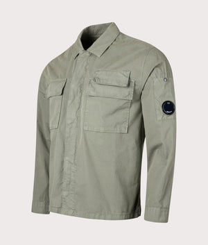 Gabardine Shirt in Agave green by CP Company . EQVVS Side Angle Shot.