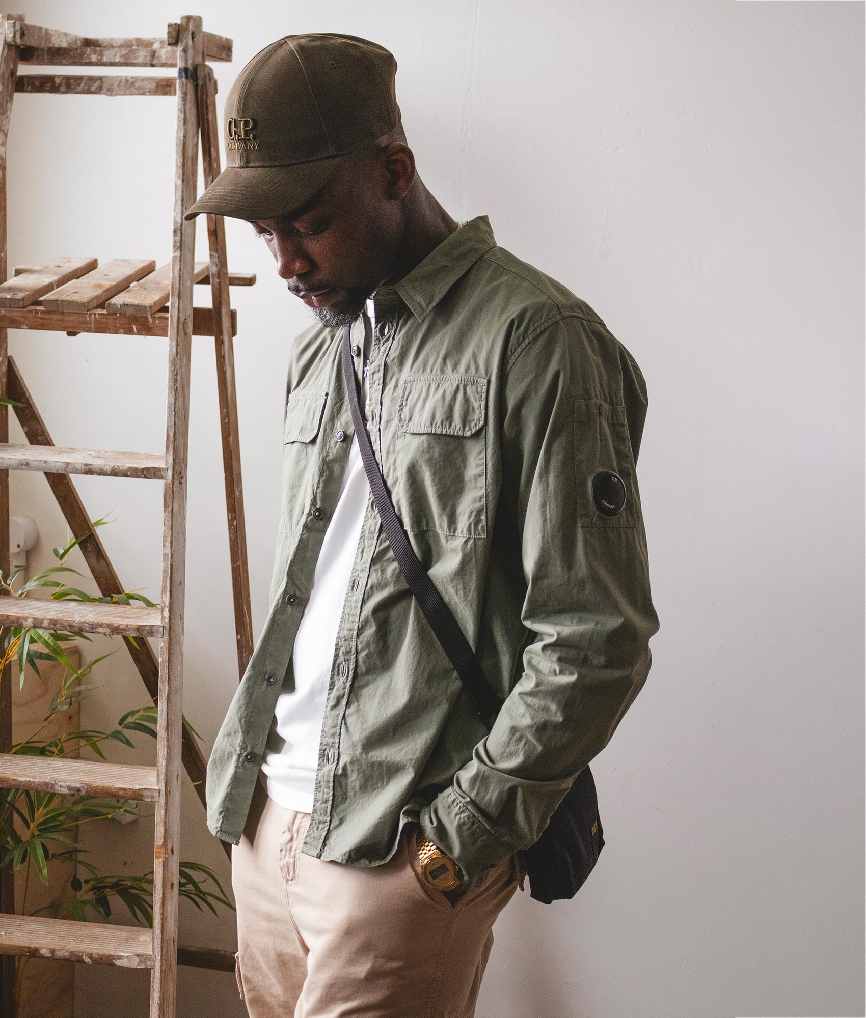 CP Company Gabardine Pocket Shirt in Agave Green Campaign Shot EQVVS