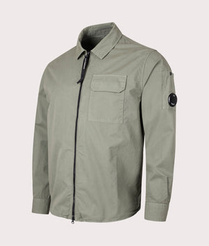 CP Company Gabardine Zipped Overshirt in Agave Green Angle Shot EQVVS