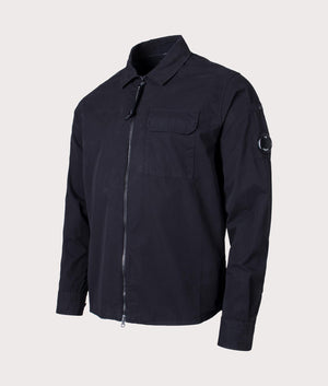 CP Company Gabardine Zipped Overshirt in Black Angle Shot EQVVS