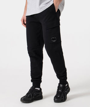 CP Company Diagonal Raised Fleece Cargo Joggers in Black featuring the CP Goggle, 100% Cotton Angle Shot EQVVS